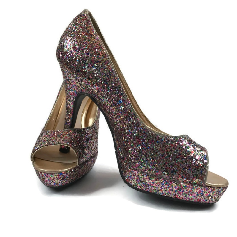 Candies 8.5M 'Cayunnis' Rainbow Glitter Heels